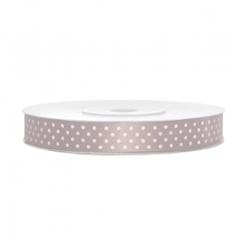 Satinband gepunktet 12mm/25m - weiß/altrosa