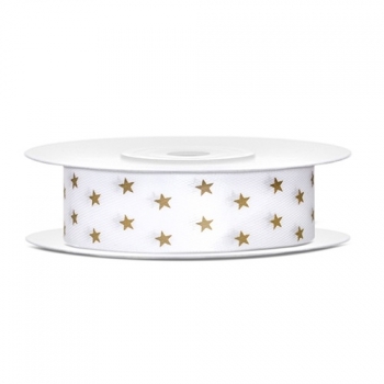 Satinband Sterne 18mm/10m - gold/weiß