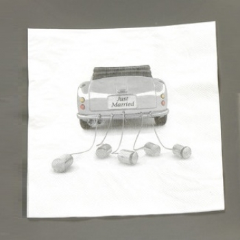 Papierservietten Just Married Auto