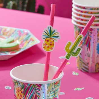 Strohhalme Hot Summer Ananas & Kaktus - pink