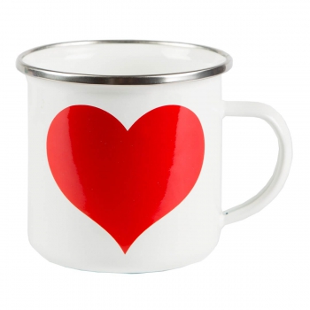 Tasse Herz Emaille - rot/weiß