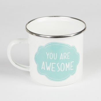 Tasse You Are Awesome Emaille - weiß/blau