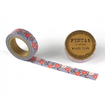 Washi Masking Tape Blumen - rot/weiß/grau