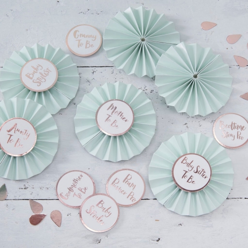 Babyparty Abzeichen Set Hello World - roségold/mint