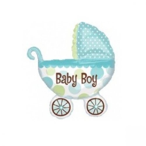 Folienballon Kinderwagen Baby Boy - blau