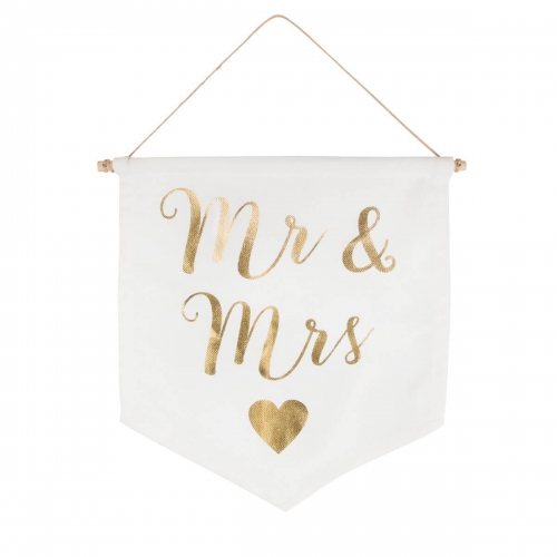 Banner Mr & Mrs - gold/weiß