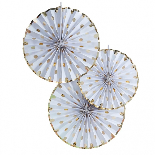 Gold Foiled Polka Dot Paper Fan Decorations - Pick and Mix