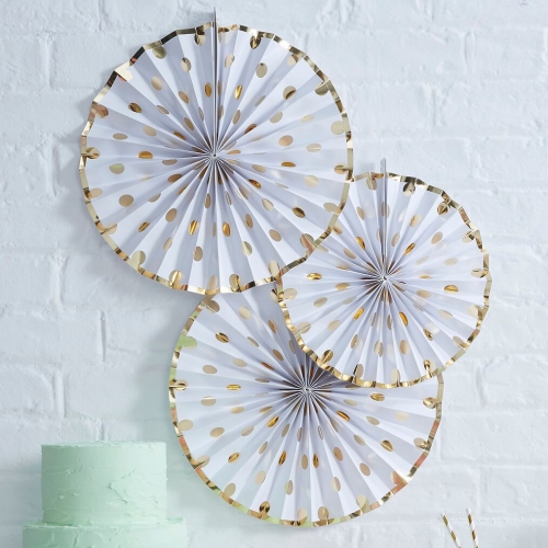 Gold Foiled Polka Dot Paper Fan Decorations - Pick and Mix