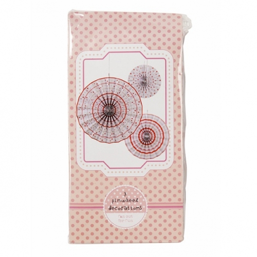 Papier-Rosetten 3er Set - rot/rosa/weiß