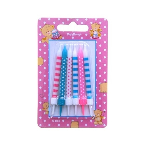 Geburtstagskerzen 6er Set - blau/rosa/weiß