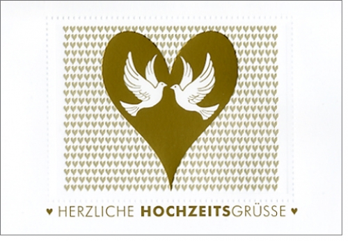 Grußkarte - Herzliche Hochzeitsgrüsse - weiß/gold