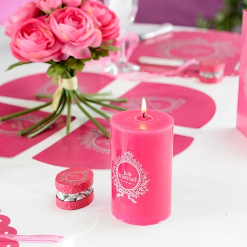 Hochzeitskerze Just Married pink