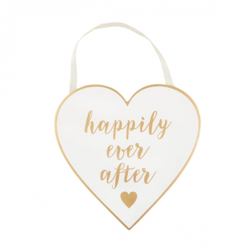 Hochzeitsschild Herz Happily Ever After - gold/weiß