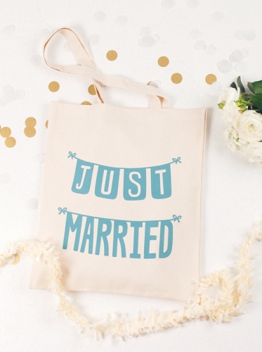 Jutebeutel - Just Married - türkis