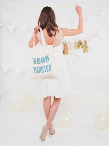 Jutebeutel - Just Married - türkis