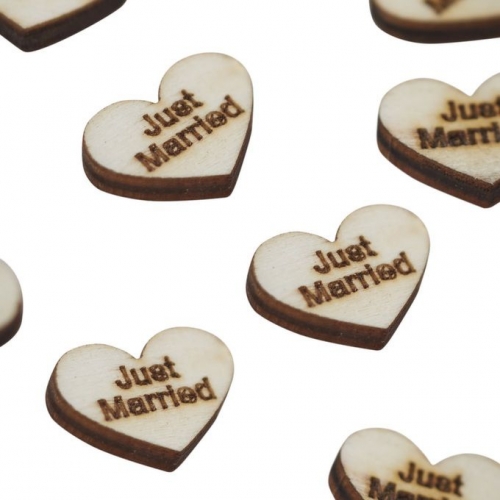 Konfetti Holzherzen Just Married - vintage