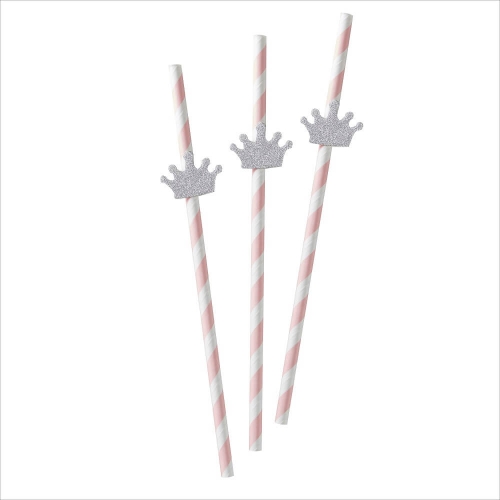papierstrohhalme-streifen-rosa-weiss-krone-silber-princess-1