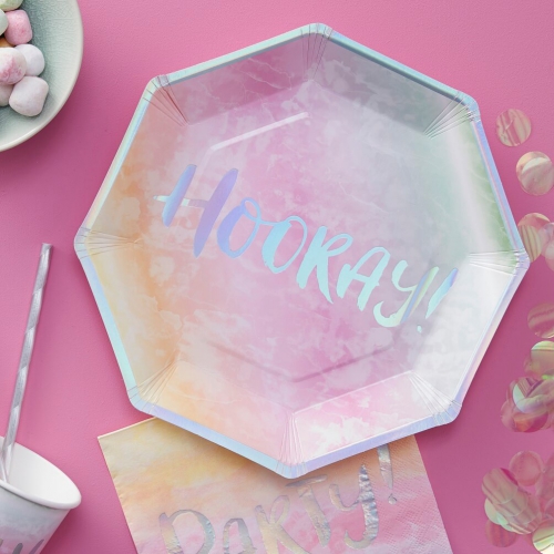 party-teller-hooray-regenbogen-irisierend