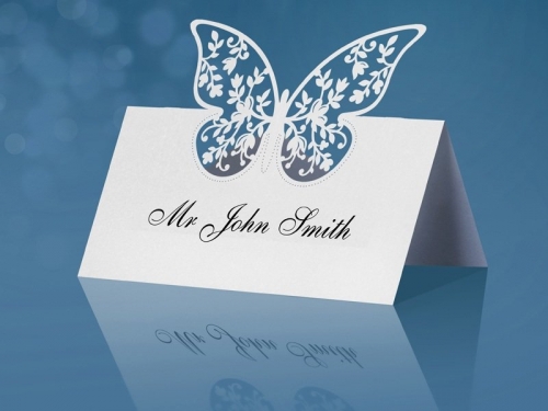 Platzkarten Schmetterling Lasercut - weiß