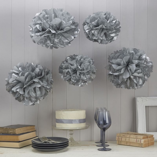 PomPom 5er Set - silber
