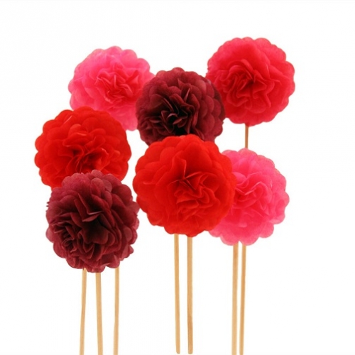 PomPom Cupcake Topper 6er - very berry