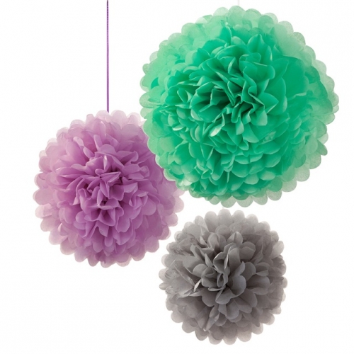 PomPom 3er Set Macaroon - grün/lila/hellgrau