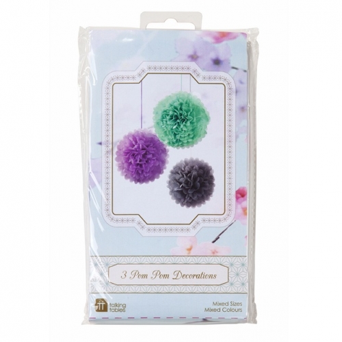 PomPom 3er Set Macaroon - grün/lila/hellgrau