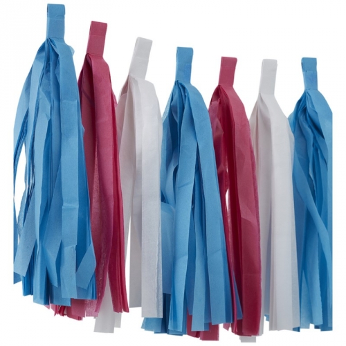 Quastengirlande - blau/rosa/weiß