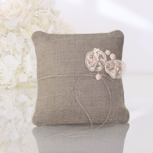 Ringkissen - Spitze mit rosa Rosen - jute