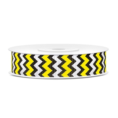 Ripsband Chevron 15mm/10m - schwarz/gelb/weiß