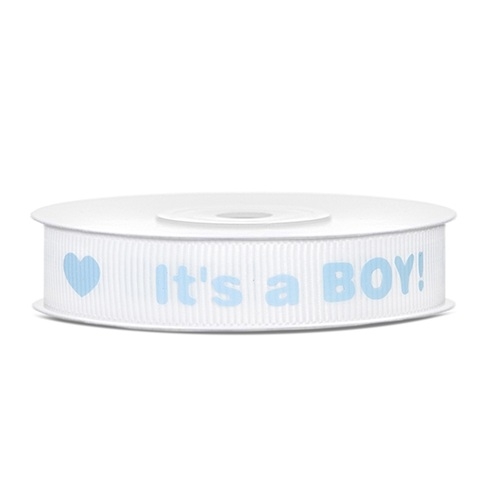 Ripsband It's A Boy 12mm/10m - hellblau/weiß