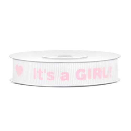 Ripsband It's A Girl 12mm/10m - rosa/weiß