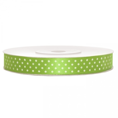 Satinband gepunktet 12mm/25m - weiß/apfelgrün