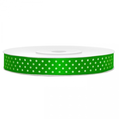 Satinband gepunktet 12mm/25m - weiß/grasgrün