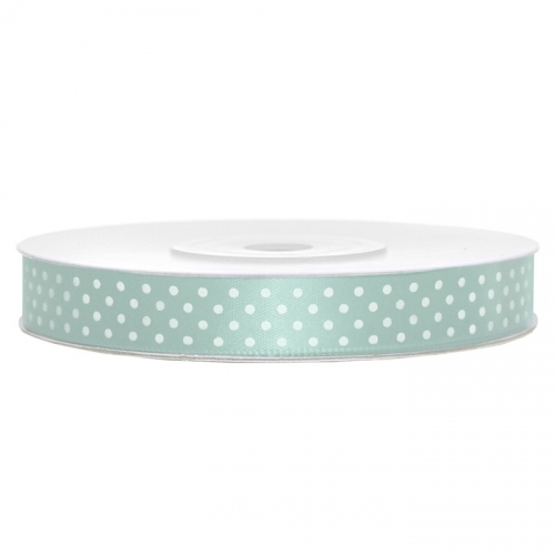 Satinband gepunktet 12mm/25m - weiß/mint
