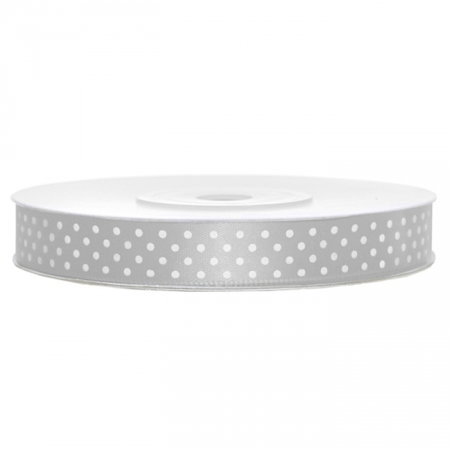 Satinband gepunktet 12mm/25m - weiß/silber