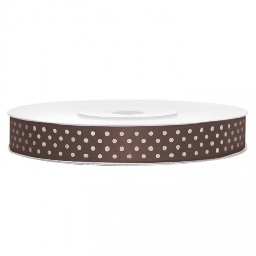 Satinband gepunktet 12mm/25m - weiß/braun