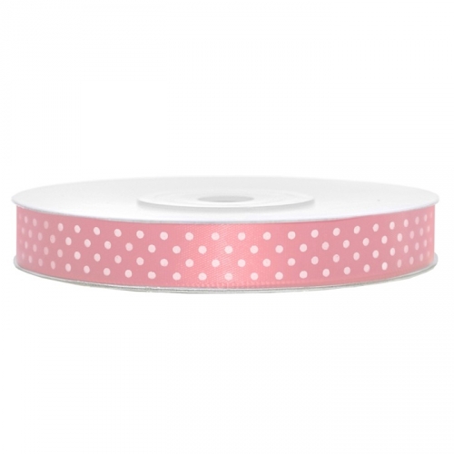 Satinband gepunktet 12mm/25m - weiß/rosa