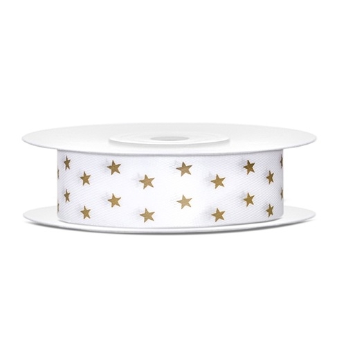 Satinband Sterne 18mm/10m - gold/weiß