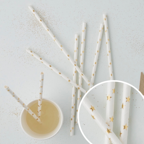 Gold Foiled Star Straws - Metallic Star