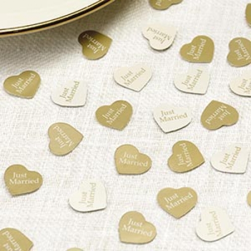 Tischkonfetti Just Married Herzen - gold/ivory