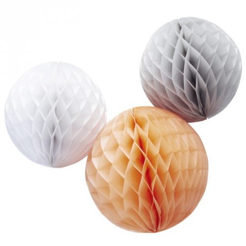 Wabenball 3er Set - pfirsich/grau/weiß