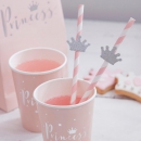 Strohhalme Streifen Prinzessin Krone - silber/rosa/weiß